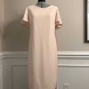 Calvin Klein Cream Midi Dress with Flutter Sleeves